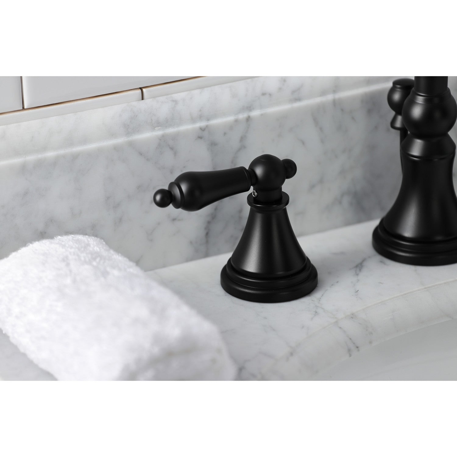Kingston Tulare KS2980AL - Governor Two-Handle 3-Hole Deck Mount Widespread Bathroom Faucet with Brass Pop-Up, Matte Black — thumbnail 2